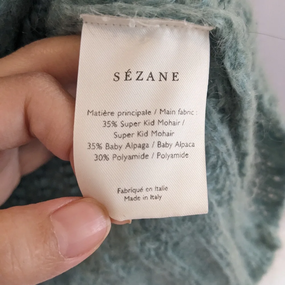 SEZANE Olric jumper sweater Alpaga Balloon Sleeves in Almond Green size S Small - Picture 6 of 9